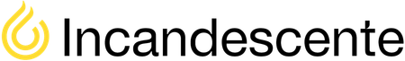 A palavra incandescente está em um fundo branco com uma chama amarela.